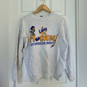 Vintage Lake Superior State University Lakers Hockey Sweatshirt – Gray – Size M
